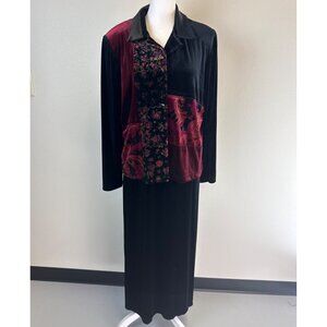 Vtg Inspired Black & Burgundy Velvet Patchwork Long Sleeve Maxi Dress Whimsigoth